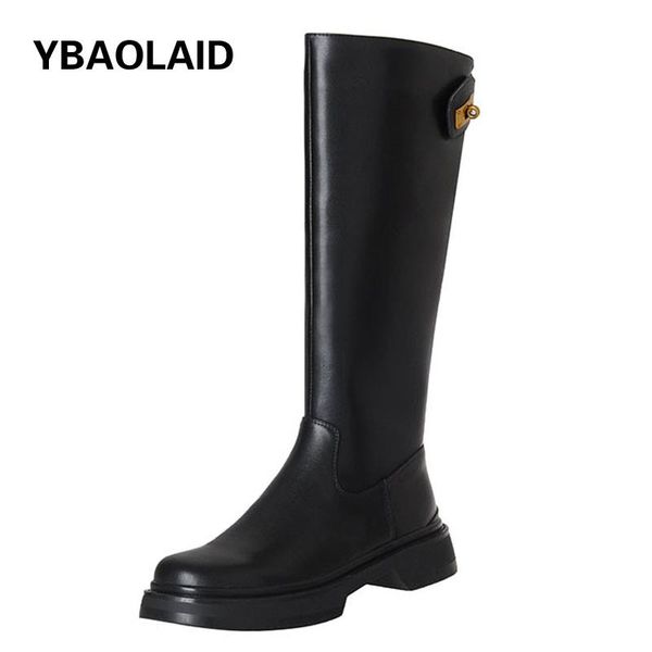 

boots round toe zipper thick-soled metal buckle high tube knight 2021 autumn casual all-match handsome long, Black
