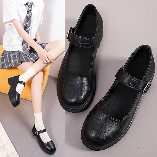 

dress shoes student autumn women's japanese cute pu leather lolita shoe round toe shallow buckle black mary jane platform single