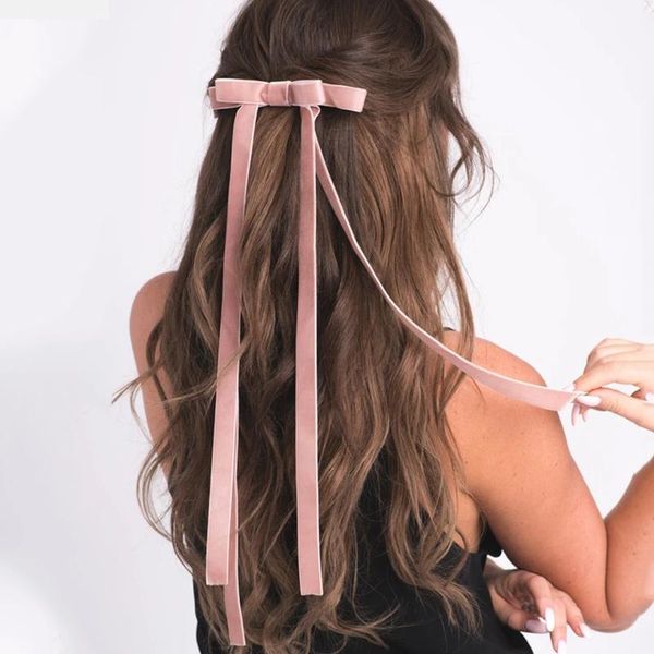 

hair accessories vintage velvet bow clip for women girl simple long streamer ribbon hairpins barrette hairgrips fashion