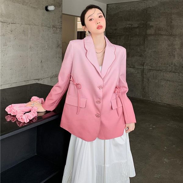 

women's suits & blazers loose jacket women gradient ramp irregular bow coats christmas elegant fashion loveliness autumn winter clothes, White;black