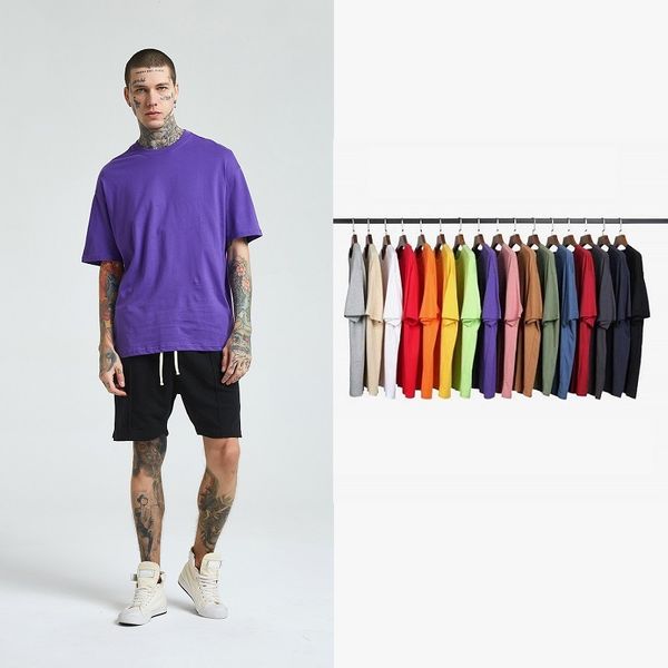 

high street kanye same oversize off shoulder loose solid color couple short sleeve t-shirt, White;black