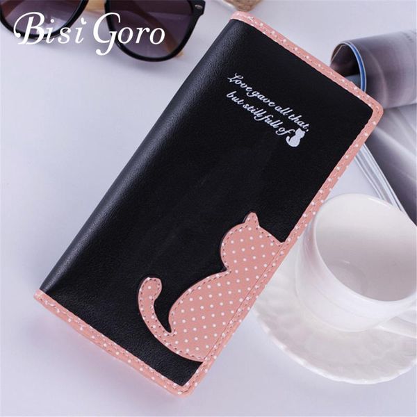 

wallets bisi goro 2021 purse cat designer leather long wallet women korea fashion brand lady zipper lovely handbag clutch, Red;black