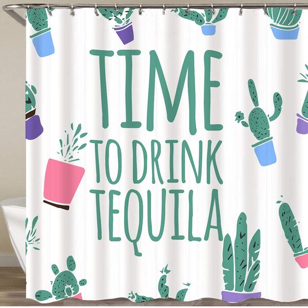 

shower curtain,tequila quote vector illustration with cactus background,waterproof bath curtains polyester decorative shower
