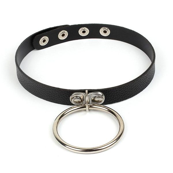 

pendant necklaces harajuku casual metal round women pu leather choker necklace punk style female adjustable accessories jewelry chocker, Silver