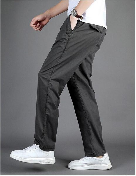 

men's pants men trousers casual thin elastic waist business office m-6xl plus size washed overalls, Black