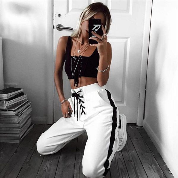 

women's pants & capris lace-up sports casual, Black;white