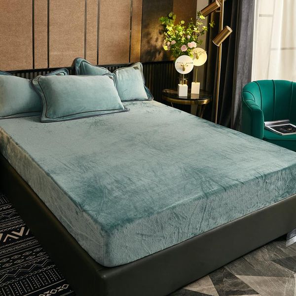 

sheets & sets flannel bed sheet simple solid color velvet fitted winter warm cozy fleece linen single queen king mattress protecter