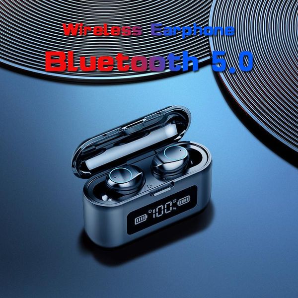 

wireless bluetooth earphone 5.0 tws headset led display with 2000mah power bank microphone headphones & earphones