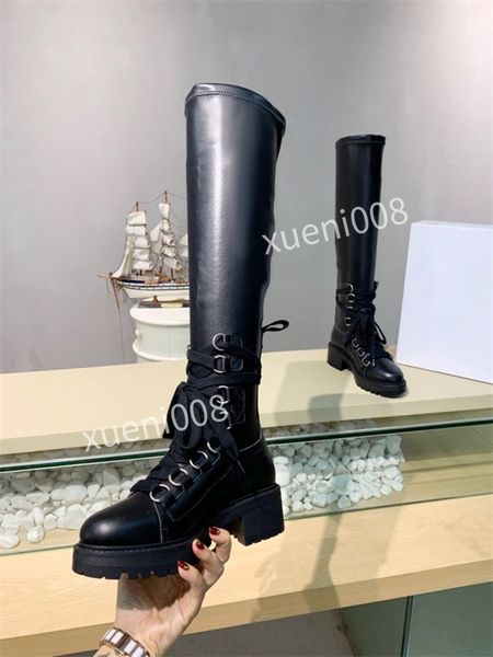 

boot handsome cowhide black 35-41 riding women shoes leather autumn round toe mid-calf rivet thick rx211120