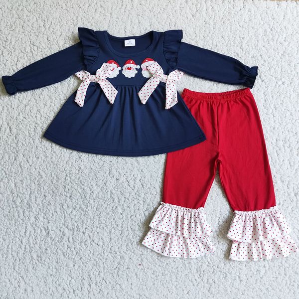 

wholesale children kids boys clothing sets christmas infant baby girls boutique clothes santa claus embroidery fashion girl boy outfits long, White