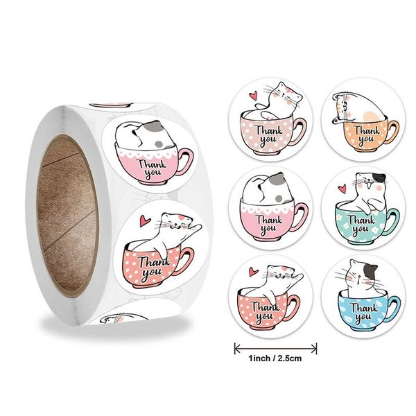 

designs cute cat thank you stickers round cartoon animal adhesive seal labels for greeting cards gift decor stationery sticker wrap