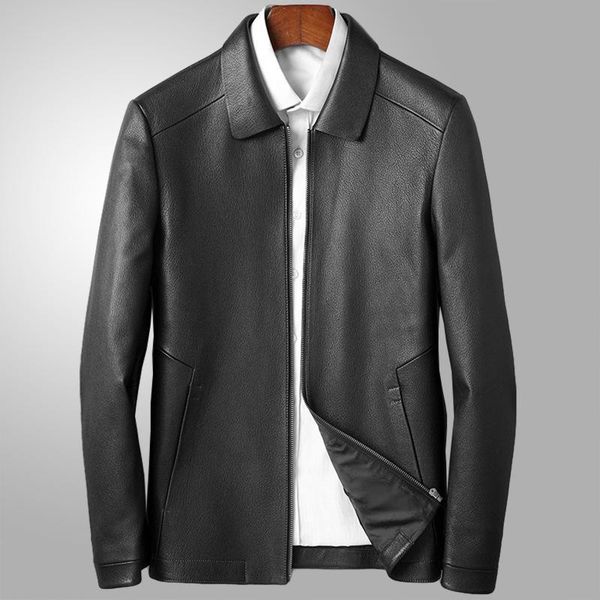 

men's leather & faux really warm coat men leisure lapels male, Black