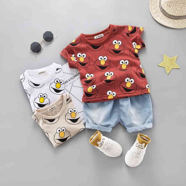 

baby boy clothing set cute summer t-shirt cartoon children boys clothes shorts suit for kids outfit denim outfit, White