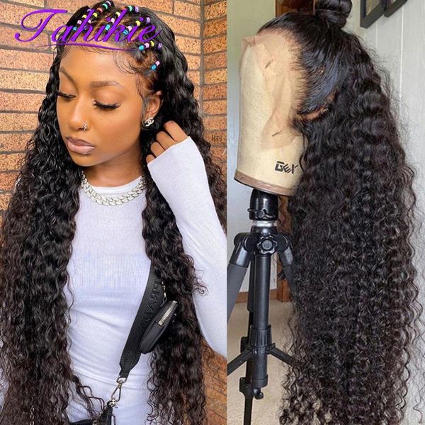 

lace wigs 13x6 front wig brazilian deep wave frontal 13x4 curly human hair for women 4x4 closure remy, Black;brown