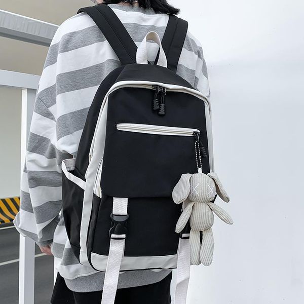 

solid color women backpack waterproof large capacity school bags for teens multi-pockets female