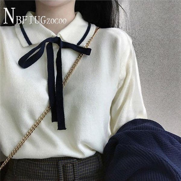 

loose slim pullover stripe collar and cuff women sweater s-2xl female sweaters women's, White;black