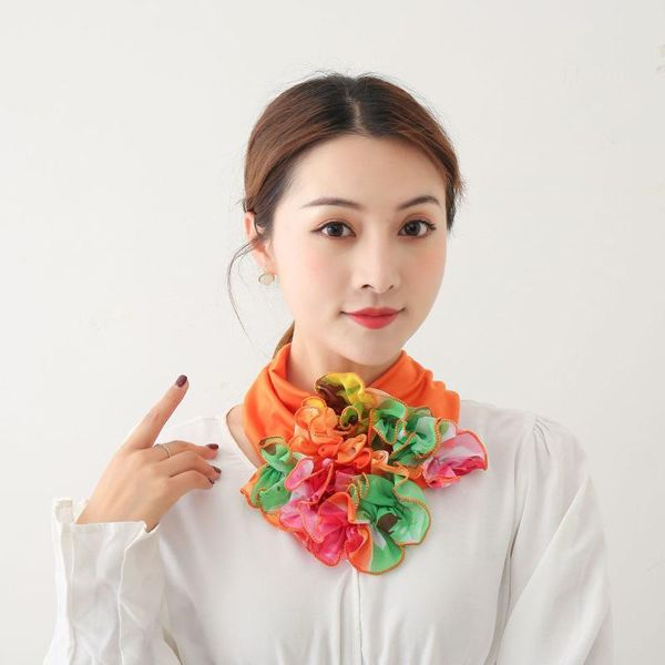 

scarves 25# floral printing neck ring scarf women chiffon collar variety elegant mesh cotton all-match multifunction, Blue;gray