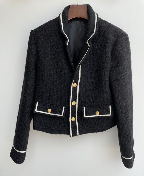 

women's jackets women jacket wool tweed lapel long-sleeved coat, Black;brown