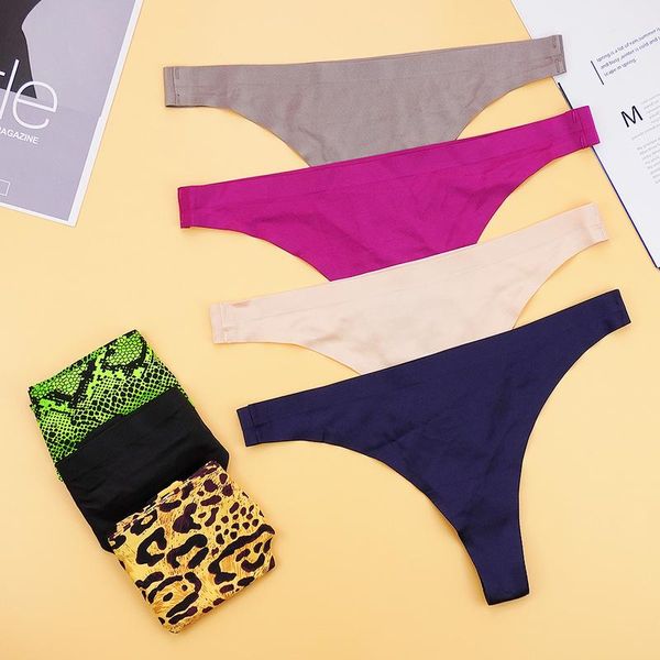 

thongs woman 3pcs/lots g-string silk seamless women's panties leopard python printed low cut intimate underpants s-xl, Black;pink