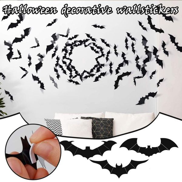 

wall stickers 60pcs halloween 3d bat living room background black sticker decoration wholesale drop