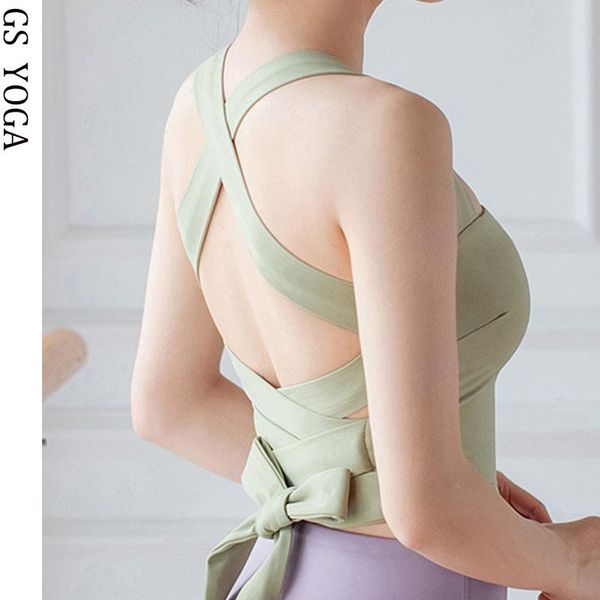 

high-strength fitness vest women bandage yoga bra beauty back cross shockproof gathered running sports crop outfit