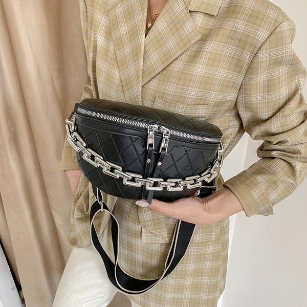 

women crossbody bag woven pattern leather waist bags for women new thick chain handbag cassual female fanny pack sac mmm