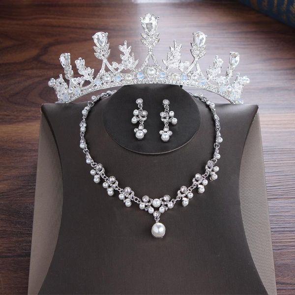 

earrings & necklace crown headdress bride three-piece bridal jewelry wedding dress and earing set cute/romantic, Silver
