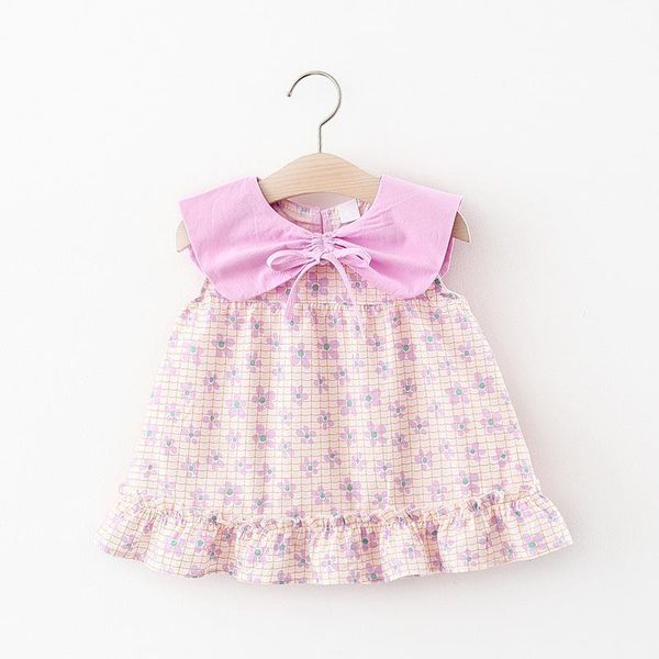 

summer 2021 baby girls lapel flower plaid dress girl's dresses, Red;yellow