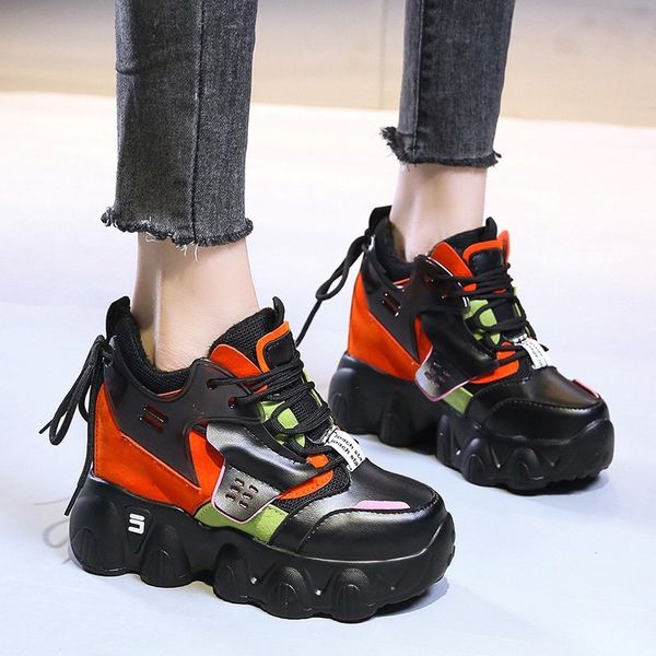 

autumn woman platform shoes wedge heel 9 cm casual shoes height increasing white black sneakers women leather shoes new