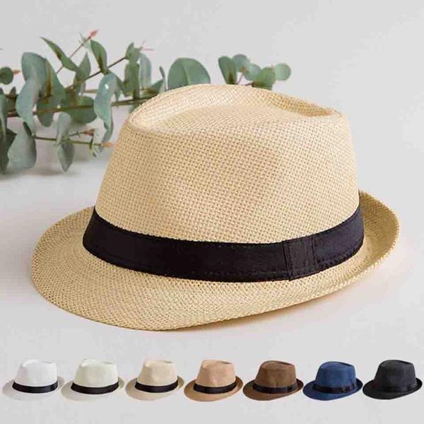 

wide brim hats richkeda store 2021 solid straw hat women's summer sunhat england panama men's sunvisor kids' beach outdoor ch, Blue;gray