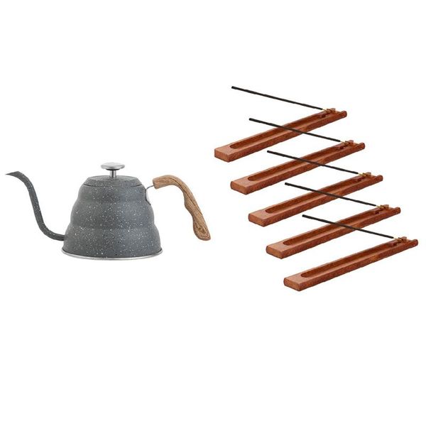 

fragrance lamps 5 pieces wooden incense stick holder home burner & 1x pour over coffee kettle stainless steel,17oz