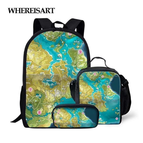 

school bags whereisart genshin impact map design bag sets children boys girls book primary backpack mochila escolar drop