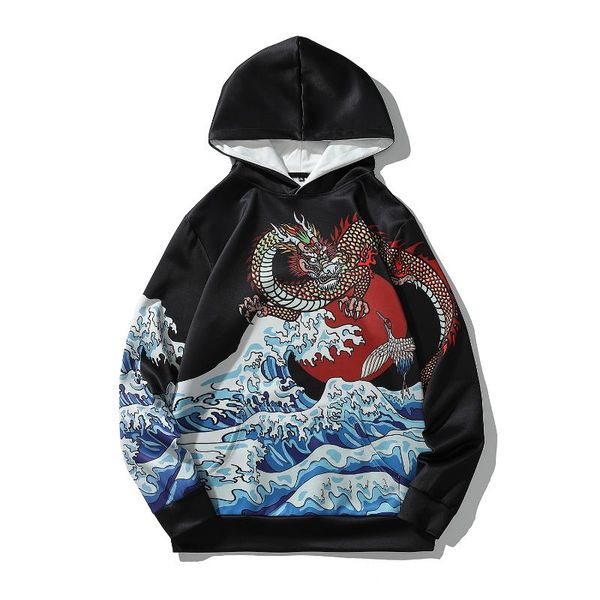

men's hoodies & sweatshirts print long sleeve pullovers oversized harajuku hoodie cartoon national tide hip hop sweatshirt 2021 autumn, Black