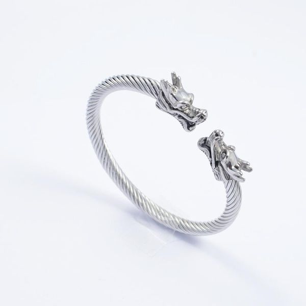 

bangle fashion 316l stainless steel punk color gold dragons clasp twist cable wire bracelet jewelry, Black