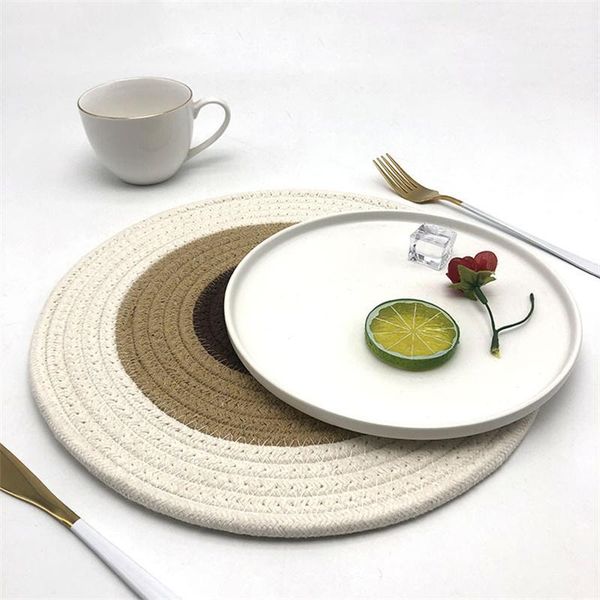 

mats & pads round cotton rope nordic style non-slip kitchen placemat insulation pad dish coffee cup table mat home decor 51022