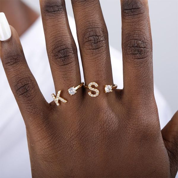 

wedding rings initial letter for women fashion cz adjustable a-z 26 alphabet gold ring elegant jewelry friendship gift wholesale, Slivery;golden