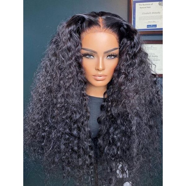 

meddle part soft kinky curly wigs natural black color lace front hair wig women synthetic heat resistance fiber 180 density