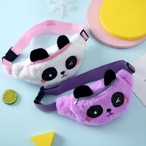 

cute panda kids waist bag girls chest bags fanny pack cartoon plush belt zipper purse bolsas de pecho para niÃ±as