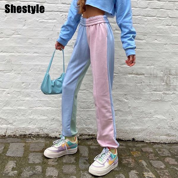 

shestyle panelled patchwork casual loose multi-color hight waist pockets jogger pants women streetwear dancing trousers pantby, Black;white