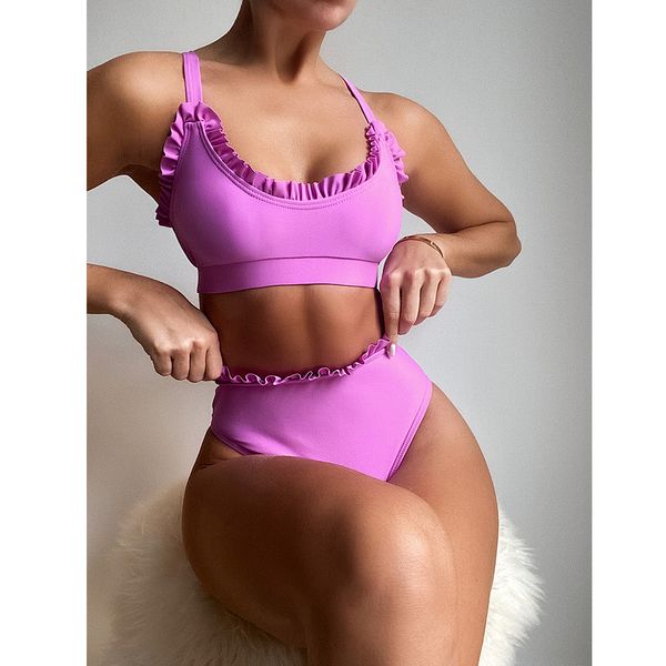 

bikini high waist swimsuit 2021 ruffle swimwear women push up bikini set brazilian bathing suits summer beach wear swimmingin