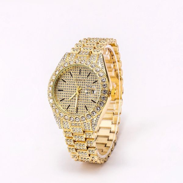 

Men's 2021 classic quartz gold foreign trade full diamond watch date three bead watch gem watch wholesale, 123