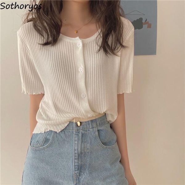 

short sleeve t-shirts women knitting chic fashion korean style ruffles students candy colors streetwear harajuku vintage women's t-shir, White