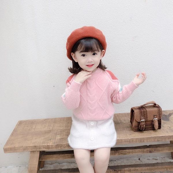

pullover 2021 baby autumn sweater kids winter clothes children knitted o-neck fashion patchwork suit for girls 1 2 3 4 5 6 year, Blue