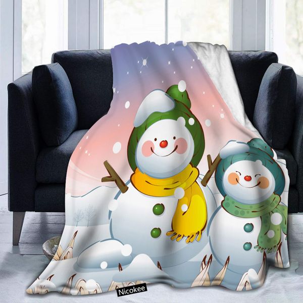 

Flannel Fleece Blanket Sweet Merry Christmas Cute Snowman Cartoon Throw Blankets for Bed Couch Chair and Sofa