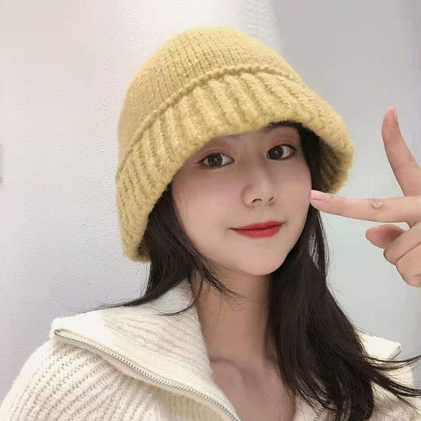 

berets woolen bucket hat for girls in autumn and winter, all-match fashion casual warm knitted solid color ear protection wool cap, Blue;gray