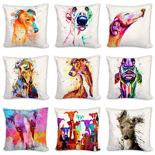 

cushion/decorative pillow colorful greyhound face art cushion cover for kids room sofa home decor cute cartoon case polyester pillowcase 45x