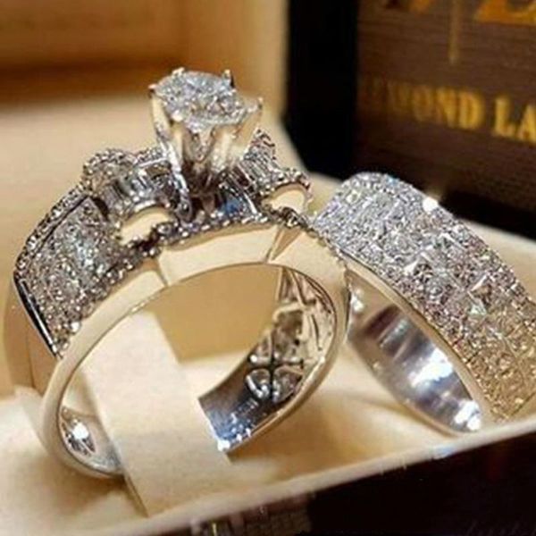 

wedding rings milangirl luxury crystal female zircon ring set fashion bridal sets jewelry engagement for woman, Slivery;golden
