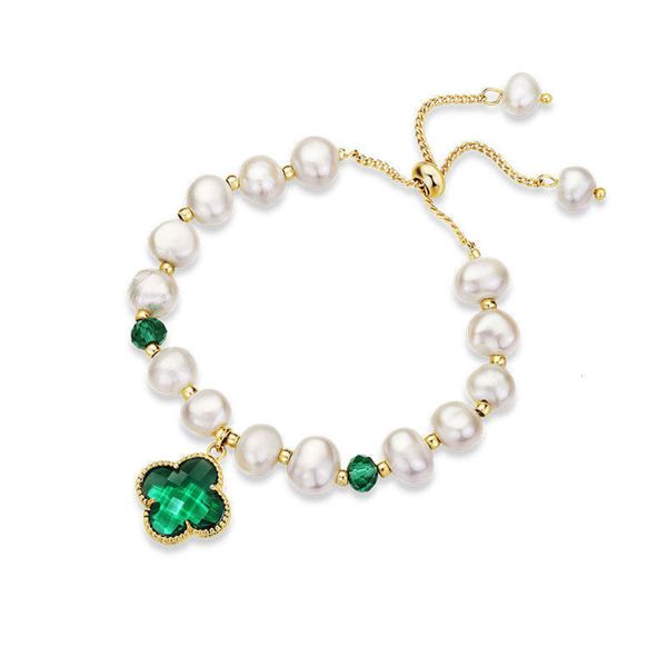 

clover pendant 14k golden pearl bracelet women's work crystal bracelet student friend's hand ornament, Black