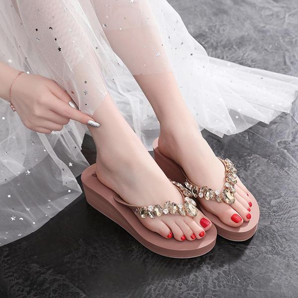 

slippers 2021 luxury rhinestones slides summer women flip flops sandals fashion beach outdoor ladies platform, Black