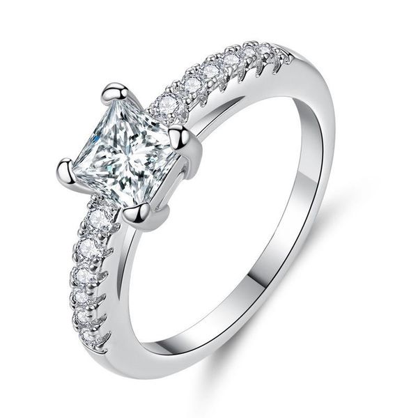 

wedding rings fashion square princess ring four claw zircon simple jewelry suitable for male, Slivery;golden